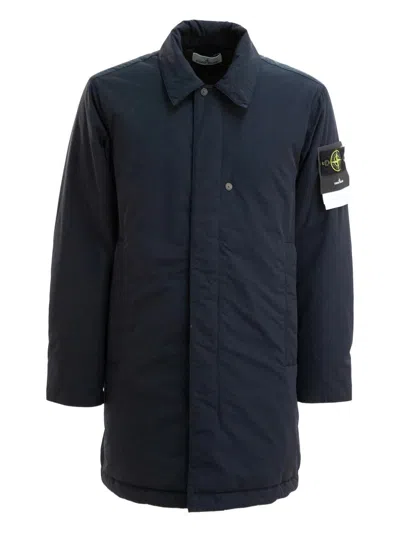 Stone Island Relaxed-fit Blue Coat With Button Closure And Signature Logo Patch In Blue