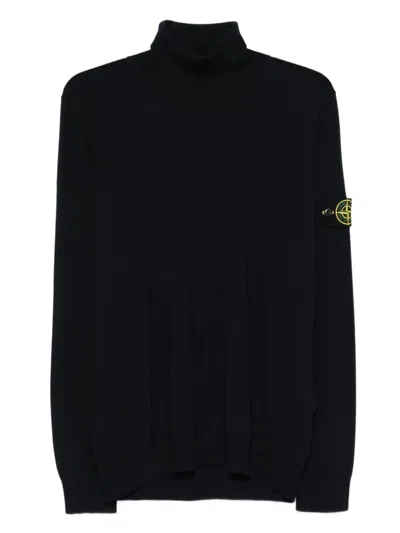 Stone Island Ribbed Wool Turtleneck Sweater Clothing In Black