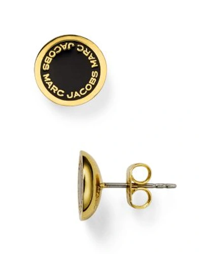 Shop Marc Jacobs Logo Disc Stud Earrings In Black/gold