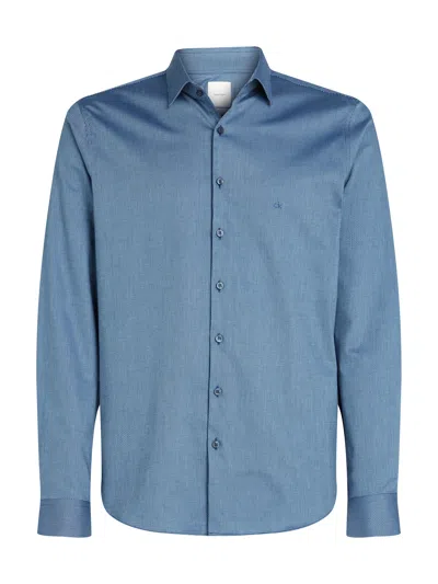 Calvin Klein Men's Melange Flannel Relaxed Button-down Shirt In Blue