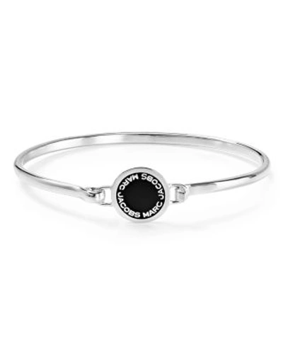 Shop Marc Jacobs Logo Disc Hinge Bracelet In Black/argento