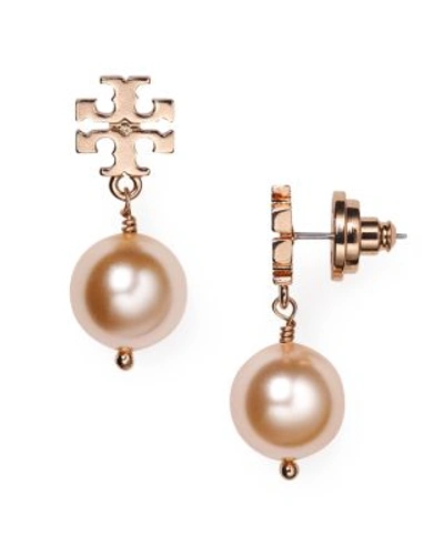 Tory Burch Simulated Pearl Drop Earrings In Rose Gold