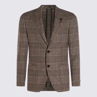 Lardini Checked Pattern Single-breasted Blazer With Front Pockets In Brown