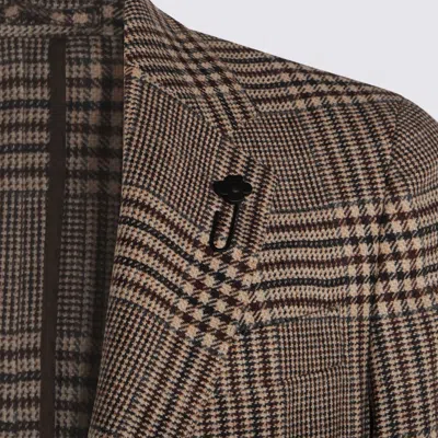 Lardini Checked Pattern Single-breasted Blazer With Front Pockets In Brown