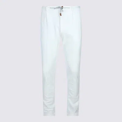 Eleventy Men White Pants With Elastic Drawstring Waist And Tapered Leg In Cotton Blend Stretch Woman In White