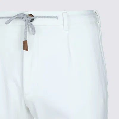 Eleventy Men White Pants With Elastic Drawstring Waist And Tapered Leg In Cotton Blend Stretch Woman In White