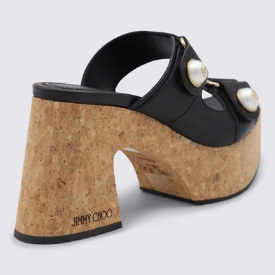 Jimmy Choo Cork Heel Double Strap Sandals In Black