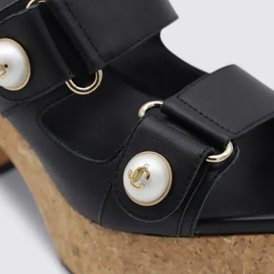 Jimmy Choo Cork Heel Double Strap Sandals In Black