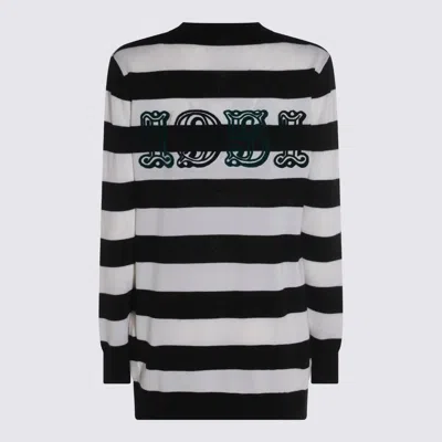 Max Mara Bold Black And White Striped V-neck Sweater With Button-down Front In Black
