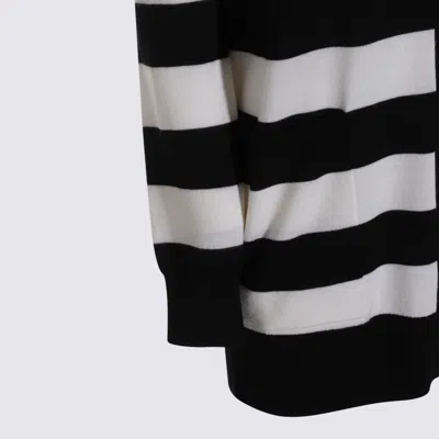 Max Mara Bold Black And White Striped V-neck Sweater With Button-down Front In Black