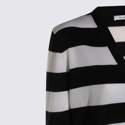 Max Mara Bold Black And White Striped V-neck Sweater With Button-down Front In Black