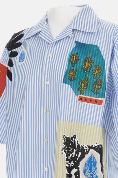 Marni Camicia In Popeline Ricamato  Uomo In Blue