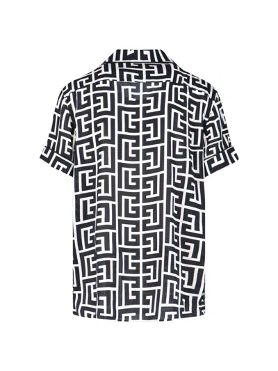 Balmain Monogram Printed Short-sleeved Shirt In Black