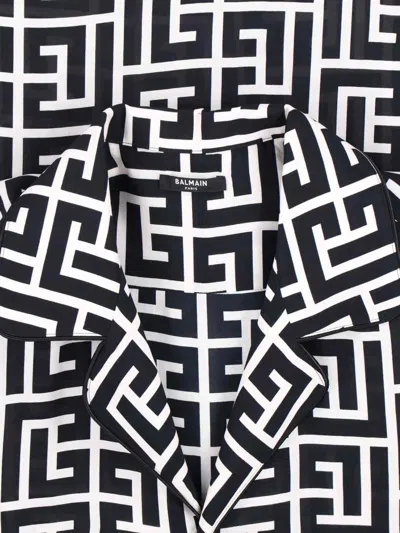 Balmain Monogram Printed Short-sleeved Shirt In Black