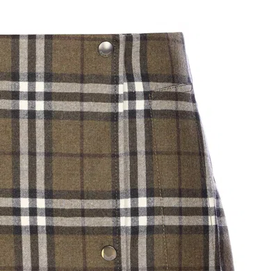 Burberry Button-embellished Checked Wool-twill Mini Skirt In Brown