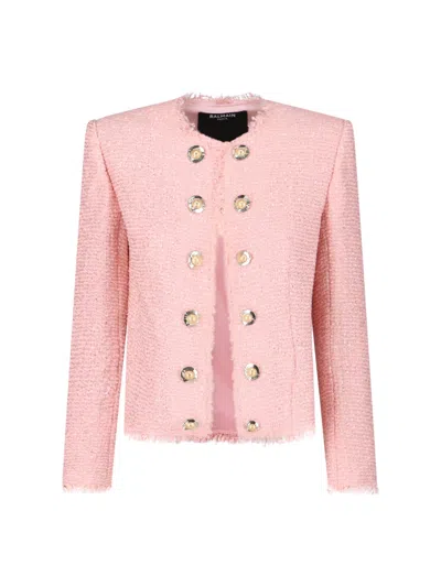 Balmain Giacca In Tweed Rosa Donna In Pink