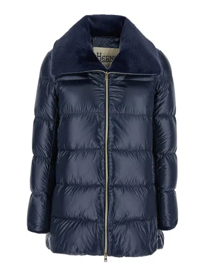 Herno Faux-fur Collar Down Coat In Blue