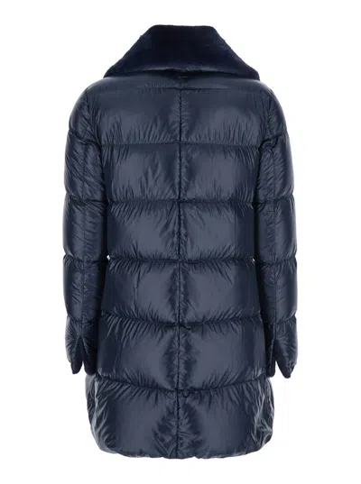 Herno Faux-fur Collar Down Coat In Blue