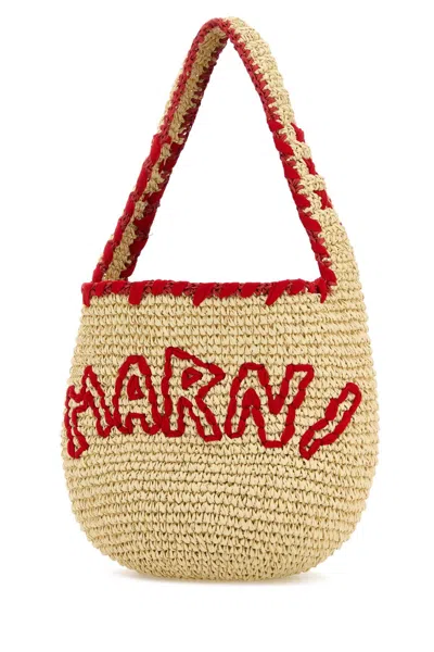 Marni Raffia Small Nassa Shoulder Bag In Neutral