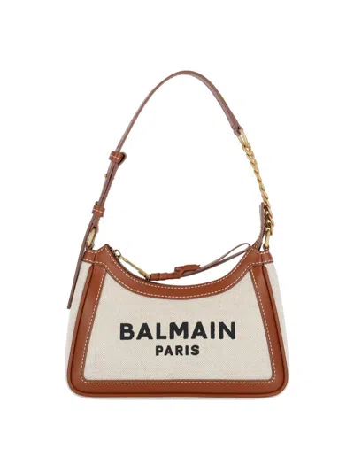 Balmain Shoulder Bag With Adjustable Strap And Chain Detail In Brown