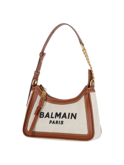 Balmain Shoulder Bag With Adjustable Strap And Chain Detail In Brown