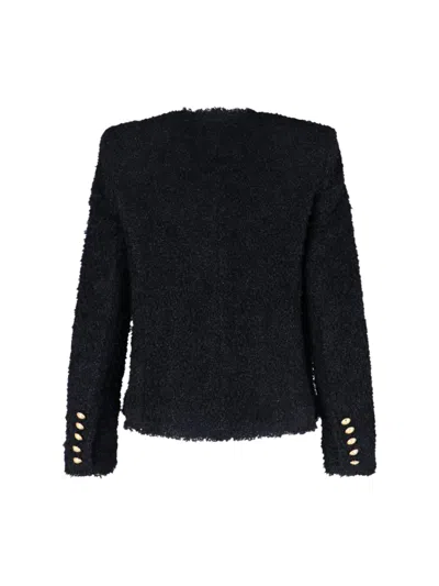 Balmain Edge-to-edge Silky Tweed Jacket In Black