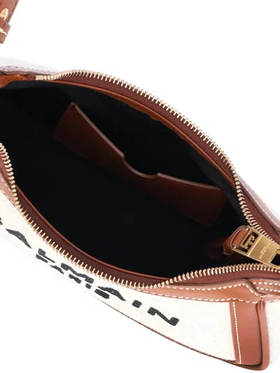 Balmain Shoulder Bag With Adjustable Strap And Chain Detail In Brown