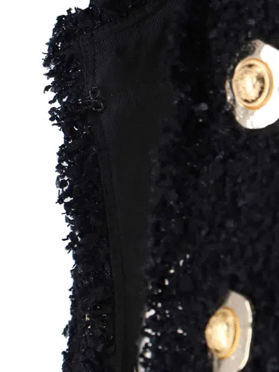 Balmain Edge-to-edge Silky Tweed Jacket In Black