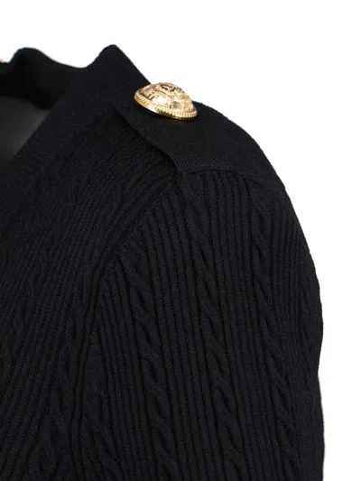 Balmain Black Twisted Knit Long-sleeved Cardigan Women