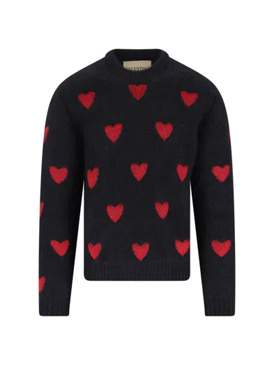 Valentino Heart Jacquard Mohair And Lurex Jumper In Black