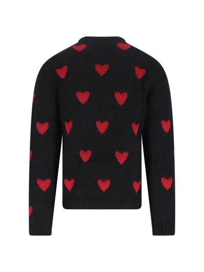 Valentino Heart Jacquard Mohair And Lurex Jumper In Black