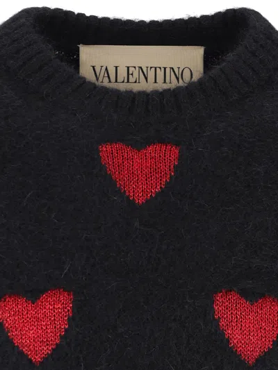 Valentino Heart Jacquard Mohair And Lurex Jumper In Black