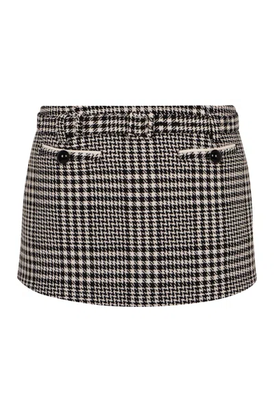 Self-portrait Houndstooth Wool Blend Mini Skirt In Gray