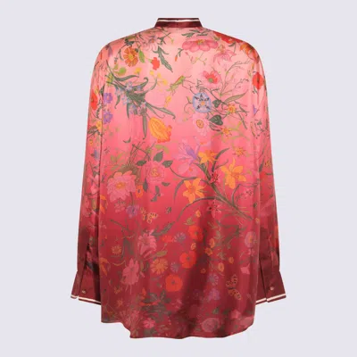 Gucci Bordeaux Shirt With Collar With Bow And All-over Flora Print In Silk Woman In Pink
