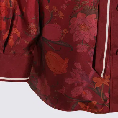Gucci Bordeaux Shirt With Collar With Bow And All-over Flora Print In Silk Woman In Pink
