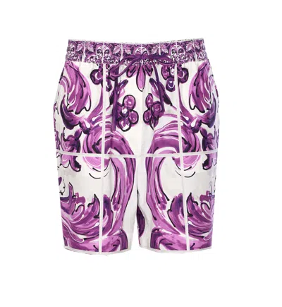 Dolce & Gabbana Majolica-print Poplin Shorts In Purple