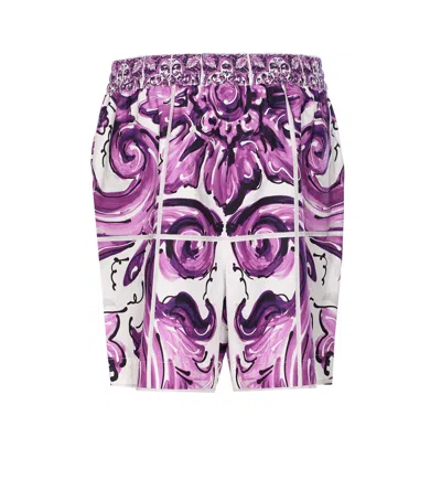Dolce & Gabbana Majolica-print Poplin Shorts In Purple