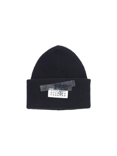 Mm6 Maison Margiela Mm6 By Maison Margiela Ribbed Knit Wool Beanie With Folded Cuff And Label In Black