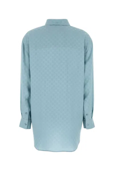 Gucci Silk Shirt With Monogram Motif In Blue