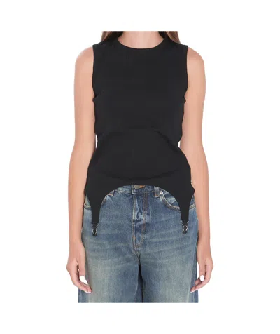 Jean Paul Gaultier Ribbed Cotton Lingerie Garter Top In Black