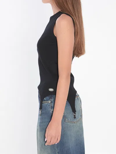 Jean Paul Gaultier Ribbed Cotton Lingerie Garter Top In Black