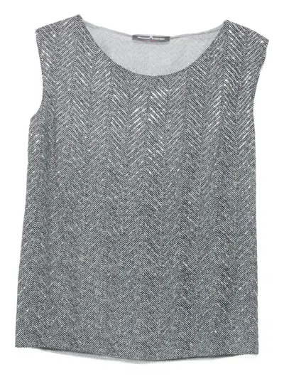 Ermanno Scervino Herringbone-pattern Sequin-embellishment Top In Gray