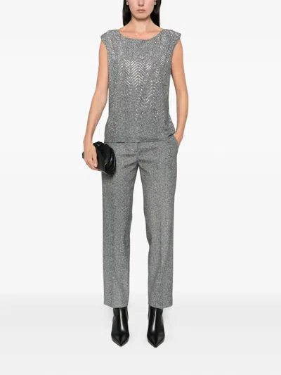 Ermanno Scervino Herringbone-pattern Sequin-embellishment Top In Gray