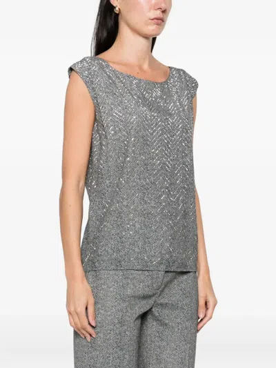 Ermanno Scervino Herringbone-pattern Sequin-embellishment Top In Gray
