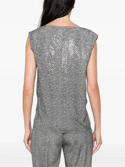 Ermanno Scervino Herringbone-pattern Sequin-embellishment Top In Gray