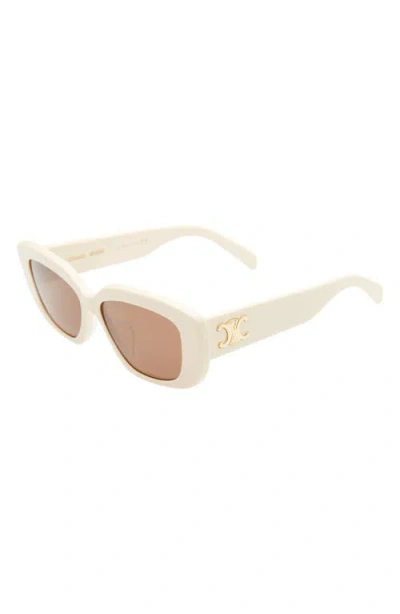 Celine Triomphe 55mm Rectangular Sunglasses In White