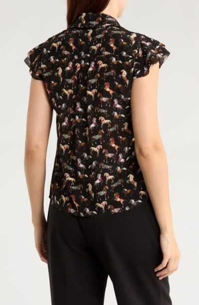 Alice And Olivia Alice + Olivia Martel Flutter Sleeve Silk Button-up Top In Brown