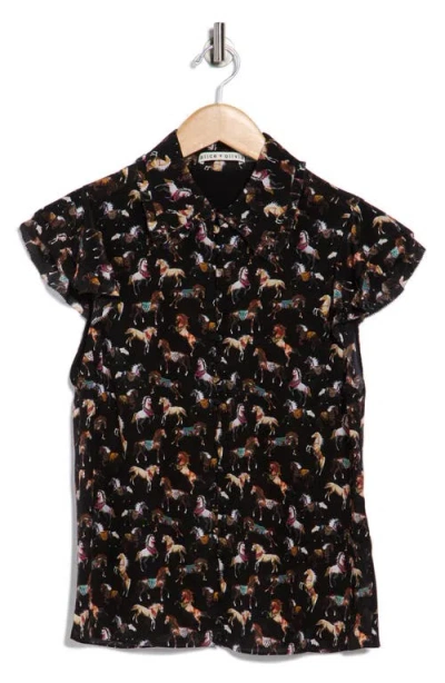 Alice And Olivia Alice + Olivia Martel Flutter Sleeve Silk Button-up Top In Brown