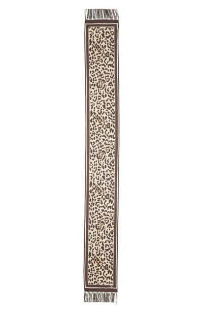 Valentino Garavani Leopard Print Twill Fringe Scarf In Gray