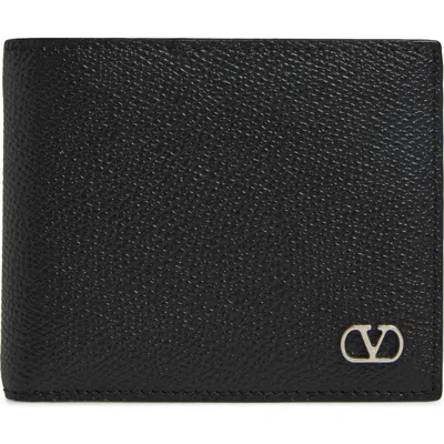 Valentino Vlogo Signature Billfold Black Leather Wallet In Black